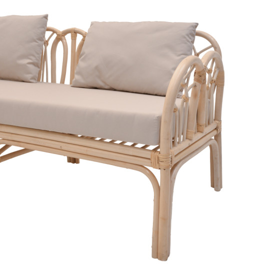 Καναπές διθέσιος Ytrone rattan σε φυσική απόχρωση με μπεζ μαξιλάρι 166x61.5x71εκ **