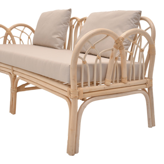 Καναπές διθέσιος Ytrone rattan σε φυσική απόχρωση με μπεζ μαξιλάρι 166x61.5x71εκ **