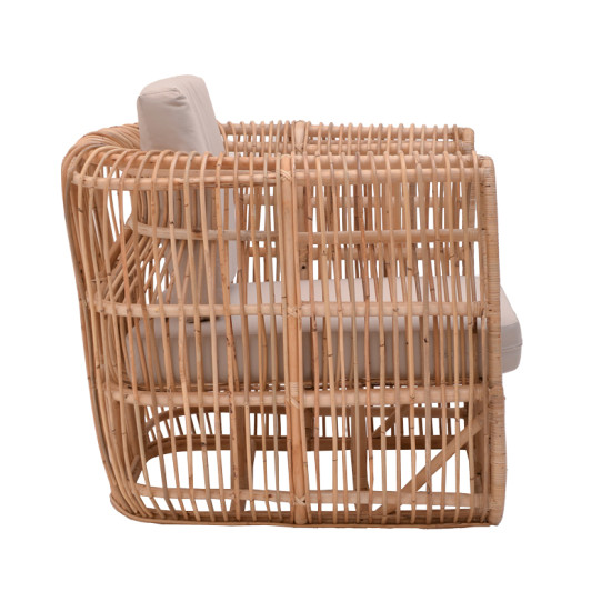 Πολυθρόνα Fajole rattan σε φυσική απόχρωση με μπεζ μαξιλάρι 86x86x66εκ **