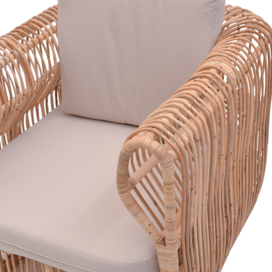 Πολυθρόνα Fajole rattan σε φυσική απόχρωση με μπεζ μαξιλάρι 86x86x66εκ **