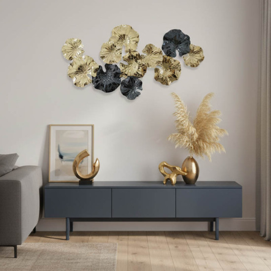 Διακοσμητικό τοίχου Merinda Inart μέταλλο σε χρυσή-μαύρη απόχρωση 88x47x5εκ **