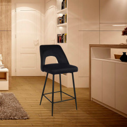 Σκαμπό μπαρ Murde μαύρο βελούδο και μεταλλικά πόδια σε μαύρη απόχρωση 47x52x96εκ - 2τμχ. ** Σκαμπό μπαρ Murde μαύρο βελούδο και μεταλλικά πόδια σε μαύρη απόχρωση 47x52x96εκ - 2τμχ. **