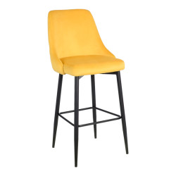 Σκαμπό μπαρ Zedna κίτρινο βελούδο με μαύρα μεταλλικά πόδια 52x57x111εκ **