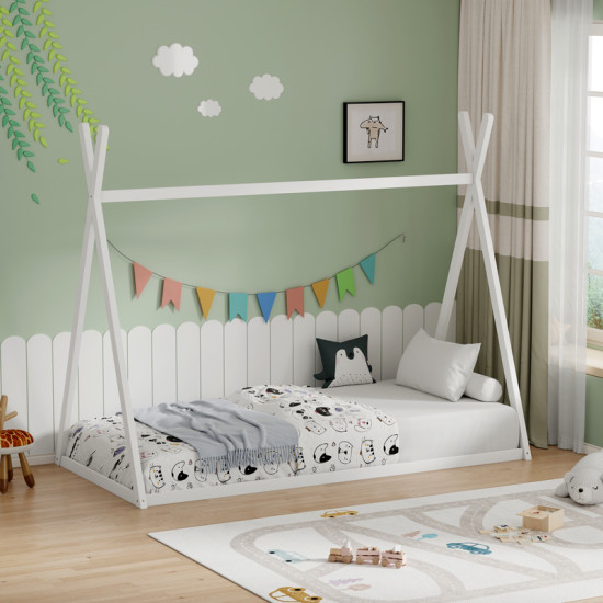 Παιδικό κρεβάτι Lilly τ.Montessori ξύλο πεύκου σε λευκή απόχρωση 90x190εκ **
