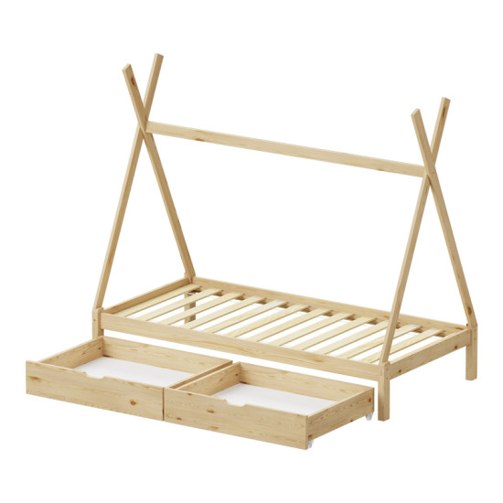 Παιδικό κρεβάτι Lalitto τ.Montessori με 2 συρτάρια τ.Montessori  ξύλο πεύκου σε φυσική απόχρωση 90x190εκ **