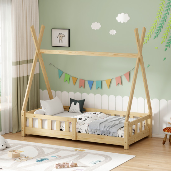 Παιδικό κρεβάτι Noam τ.Montessori με κιγκλίδωμα ξύλο πεύκου σε φυσική απόχρωση 70x140εκ **