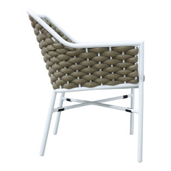 Πολυθρόνα Ortegia αλουμίνιο με λευκό σκελετό χακί PE σχοινί 57x62x82εκ **