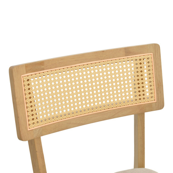 Καρέκλα Raffles rubberwood με pe rattan και γκρι μπεζ ύφασμα 47x48x83.5εκ - 2τμχ. **