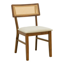 Καρέκλα Raffles καρυδί rubberwood με pe rattan και εκρού ύφασμα 47x48x83.5εκ - 2τμχ. **