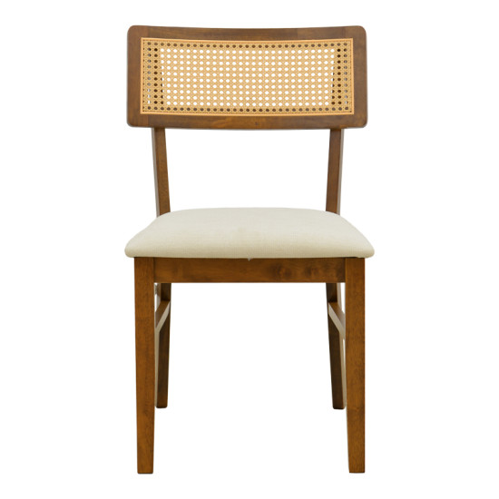 Καρέκλα Raffles καρυδί rubberwood με pe rattan και εκρού ύφασμα 47x48x83.5εκ - 2τμχ. **