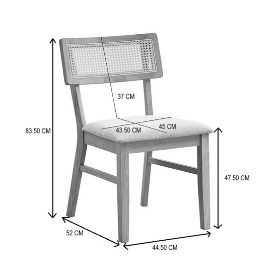 Καρέκλα Raffles καρυδί rubberwood με pe rattan και εκρού ύφασμα 47x48x83.5εκ - 2τμχ. **
