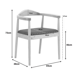 Πολυθρόνα Joube rubberwood σε φυσική απόχρωση με μαύρο pu μαξιλάρι 59x48x73εκ - 2τμχ. **