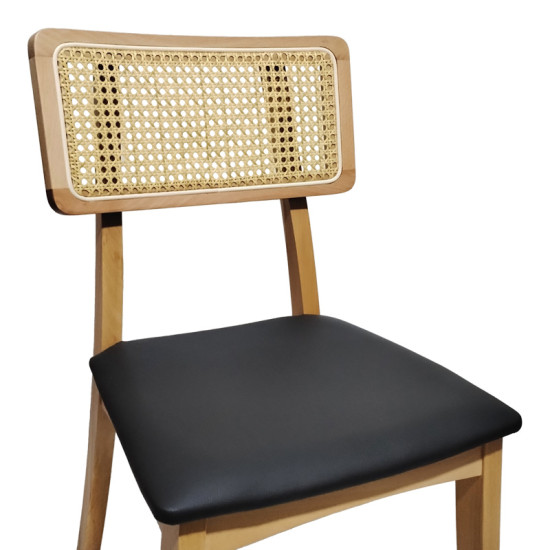 Καρέκλα Renna ξύλο οξιάς σε φυσική απόχρωση με μαύρο pu μαξιλάρι 48x52x79εκ - 2τμχ. ** Καρέκλα Renna ξύλο οξιάς σε φυσική απόχρωση με μαύρο pu μαξιλάρι 48x52x79εκ - 2τμχ. **