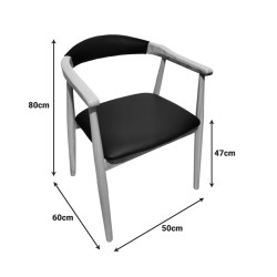Πολυθρόνα Sandi rubberwood σε φυσική απόχρωση με μαύρο pu μαξιλάρι 50x60x80εκ - 2τμχ. **