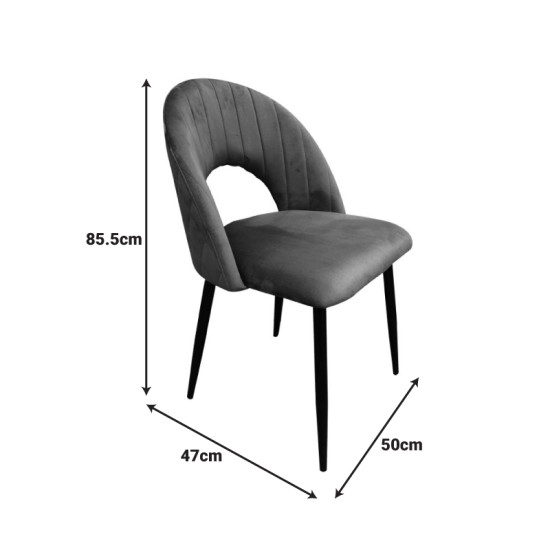 Καρέκλα Lovingo βελούδο γκρι με μαύρα μεταλλικά πόδια 50x47x85.5εκ - 2τμχ. ** Καρέκλα Lovingo βελούδο γκρι με μαύρα μεταλλικά πόδια 50x47x85.5εκ - 2τμχ. **