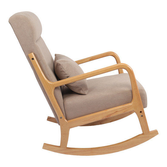 Κουνιστή πολυθρόνα Edeldy γκρι-μπεζ ύφασμα με πόδι σε φυσική απόχρωση 102x66x99εκ ** Κουνιστή πολυθρόνα Edeldy γκρι-μπεζ ύφασμα με πόδι σε φυσική απόχρωση 102x66x99εκ **