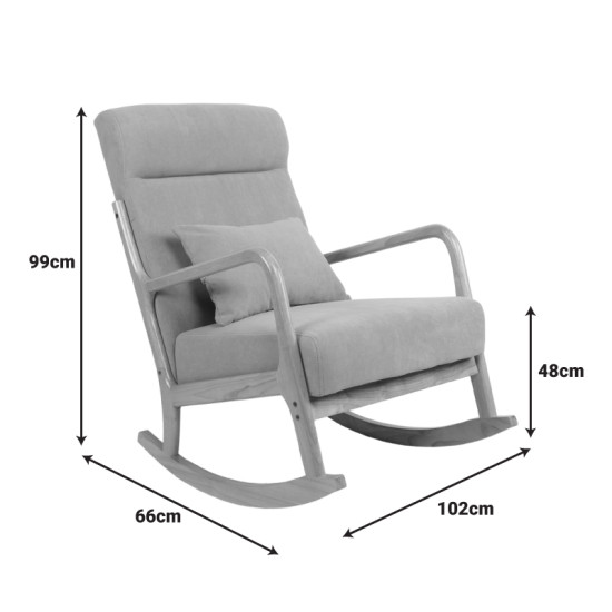 Κουνιστή πολυθρόνα Edeldy γκρι-μπεζ ύφασμα με πόδι σε φυσική απόχρωση 102x66x99εκ ** Κουνιστή πολυθρόνα Edeldy γκρι-μπεζ ύφασμα με πόδι σε φυσική απόχρωση 102x66x99εκ **