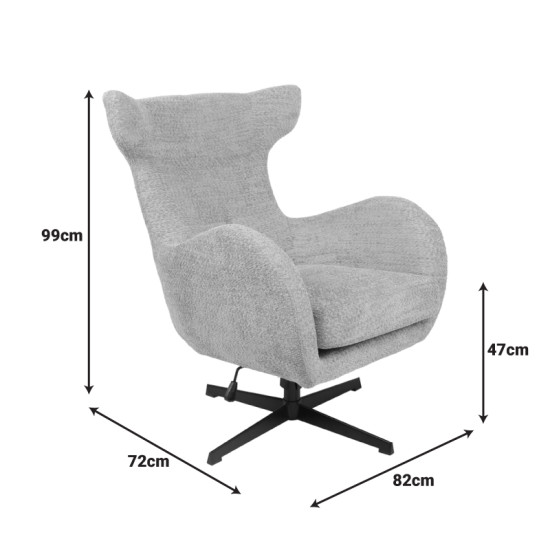 Πολυθρόνα Zefrina περιστρεφόμενη μπεζ ύφασμα με βάση σε μαύρη απόχρωση 82x77x99εκ **