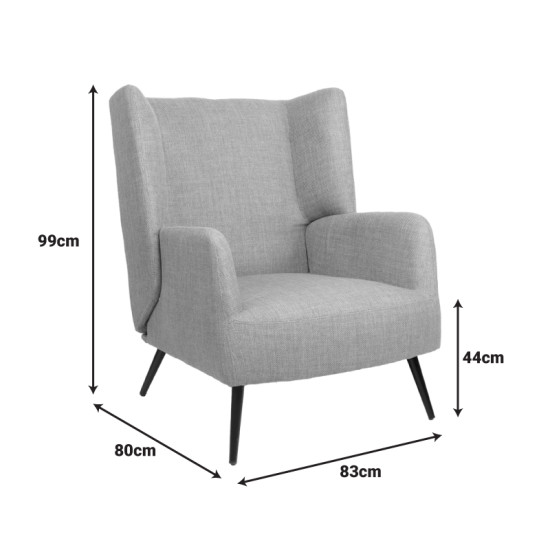 Πολυθρόνα Mareta γκρι-μπεζ ύφασμα με πόδι σε μαύρη απόχρωση 83x80x99εκ **