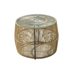 Τραπέζι Adela pe wicker-γυαλί σε φυσική απόχρωση Φ47x38εκ **