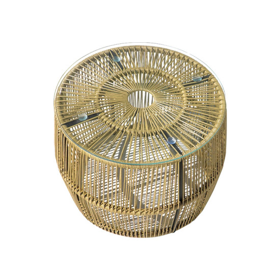 Τραπέζι Adela pe wicker-γυαλί σε φυσική απόχρωση Φ47x38εκ **