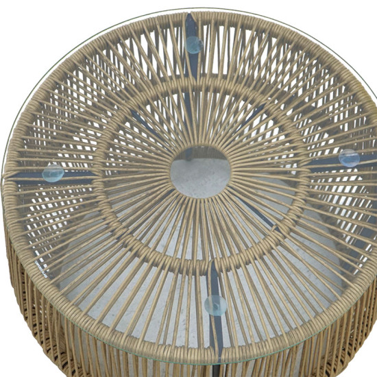 Τραπέζι Adela pe wicker-γυαλί σε φυσική απόχρωση Φ47x38εκ **