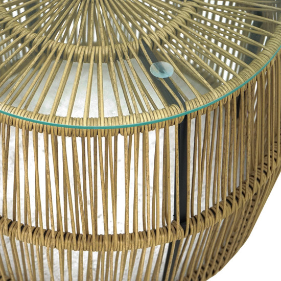 Τραπέζι Adela pe wicker-γυαλί σε φυσική απόχρωση Φ47x38εκ **