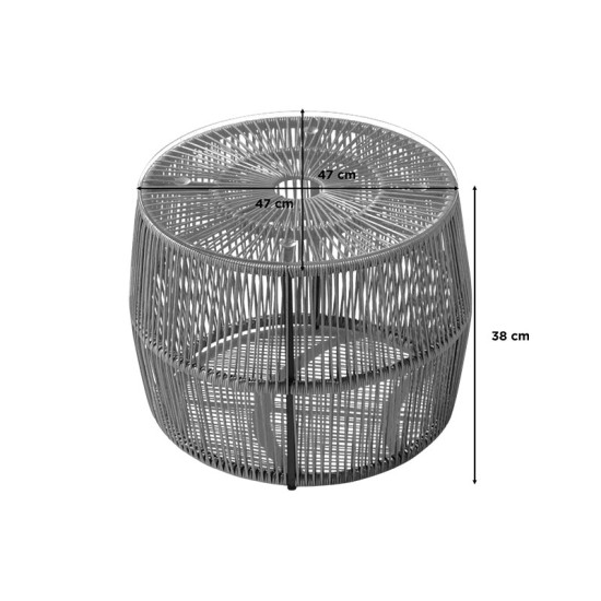 Τραπέζι Adela pe wicker-γυαλί σε φυσική απόχρωση Φ47x38εκ **