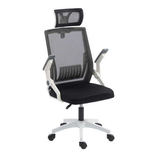 Καρέκλα γραφείου Plymot λευκή - mesh μαύρο 48x58x112-122εκ **