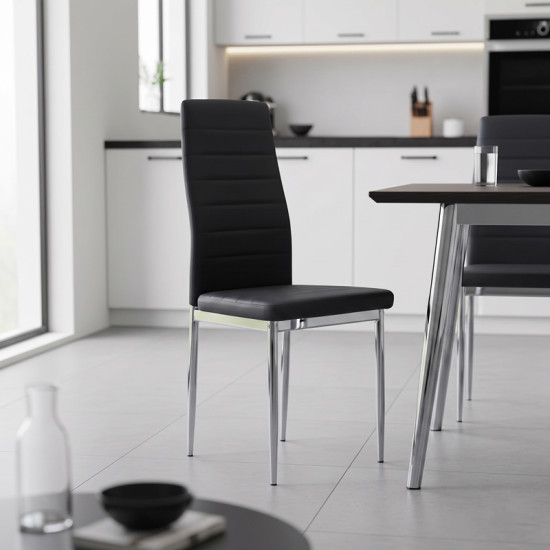 Καρέκλα Parker μαύρο PU με πόδι χρωμίου 41x48x96εκ - 4τμχ. **